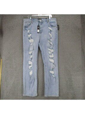 Fashion Nova Jeans Womens 18 Plus Blue Stretch Denim Distressed Straight *NWT*